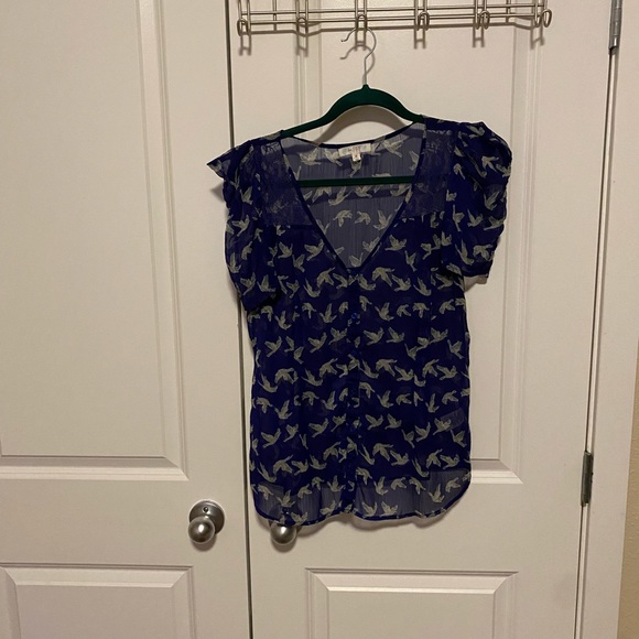 NWOT Nordstrom Love Fire Sheer Navy Tshirt with White Accent Medium - Picture 3 of 3